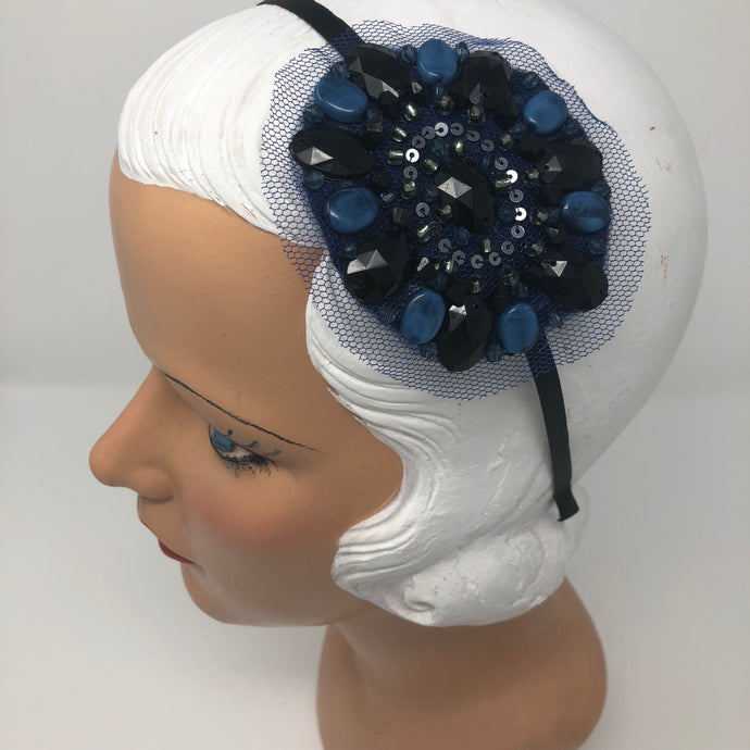 True Vintage Black and Blue Headband